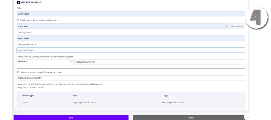 The newly created status page is now visible in the list